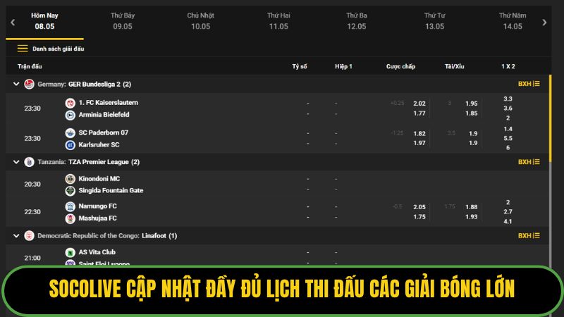 Socolive cập nhật đầy đủ lịch thi đấu các giải bóng lớn
